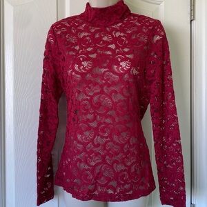 White House Black Market Red Lace Blouse